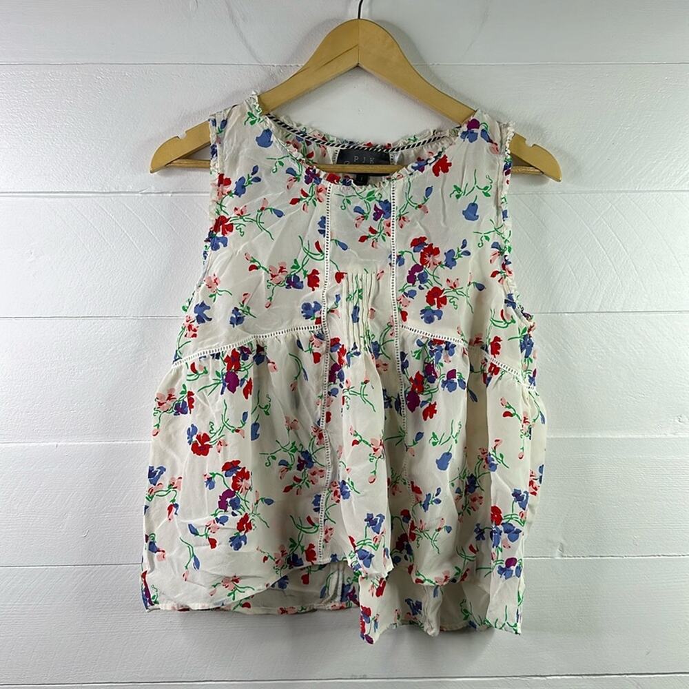 PJK PATTERSON J KINCAID White Blue Red Floral Sleeveless Blouse‎ Top Size Large